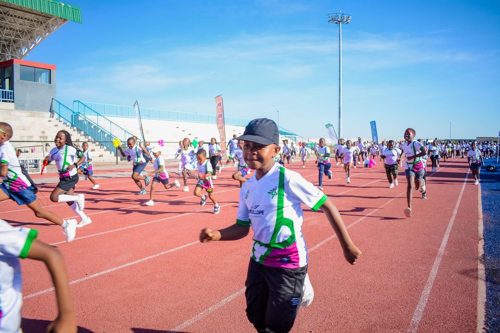 Children training at an Active Kids Academy coaching session in Botswana